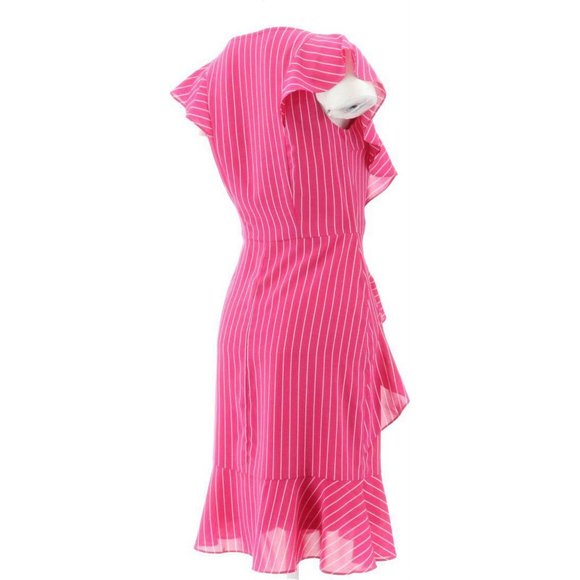 NWT DU JOUR SCOOP-NECK STRIPED RUFFLE DRESS VERY BERRY 12‎ - Picture 8 of 15
